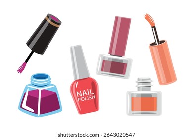 Set of Colorful Nail Polish Bottles and Brushes	
