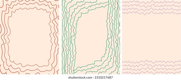 Set with Colorful Naive Abstract Backgrounds. Collection Playful backdrop with waves. Contemporary line. Retro aesthetic Background in vintage style. Vector illustration. 