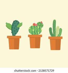 Juego de colorido natural diferente Estilo plano Cactus Plantas cactus desierto cactus con flor Vector Ilustración