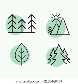 Set of colorful nature Mountain tree outline icon illustration 