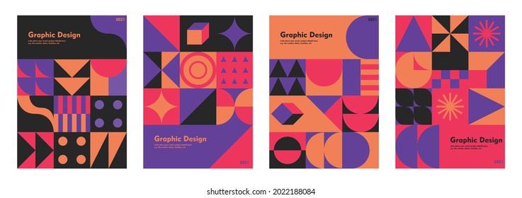 conjunto de coloridos afiches neogeométricos cubre el diseño de eventos, libros, revistas, folletos, volantes y más