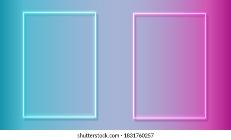 Set of colorful neon frames. Blue and pink color. Design element template