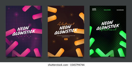 Set of colorful neon glow stick cover design template, entertainment, party, club, music event, brochure, poster background