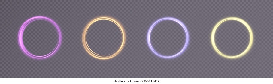 Un conjunto de coloridos anillos brillantes de neón. Marco de neón brillante brillante brillante luminoso hecho de rayos brillantes. png vectorial