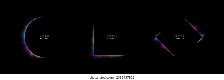 Set of Colorful Neon Lighting Frames on Black Background. Vector Abstract Illustration.