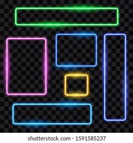 Set of colorful neon signs, glowing frames, vector illustration.