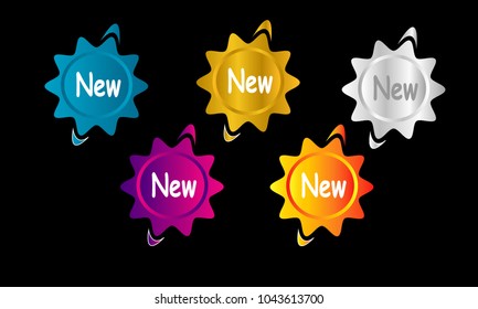 set of colorful new star burst label sticker stamp icon logo illustration