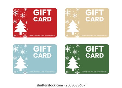 Set of colorful New Year and Christmas gift vouchers. Vector.