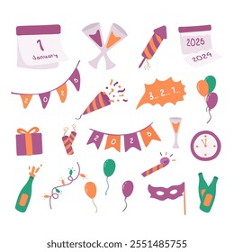 Set of Colorful New Year Vector Clipart