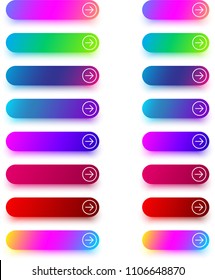 Set of colorful next icon templates with arrow isolated on white background. Vector illustration.