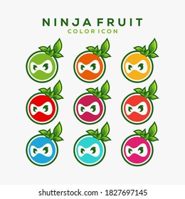 set of colorful ninja head logo icon