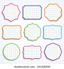 Set of colorful note paper shapes. Vector illustration.