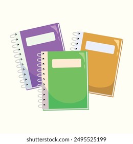 Set of colorful notebooks, school supplies, stationery collection, vector illustration