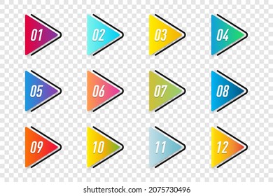Set of colorful number bullet point with shadow. Vector illustration