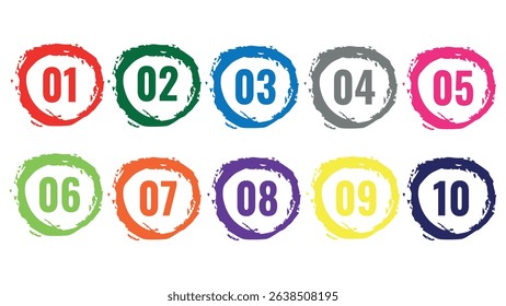 Set of colorful number bullet point 1 to 10 in cartoon style, number bullet point collection, infographic point button for web, marker bullet icon with number 1 to 10, logos in map interface numbers