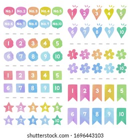 set of colorful number icons, watercolor style