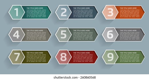 A set of colorful numbered arrow tags for infographic