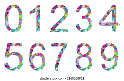 Set of colorful numbers from 0 to 9 on a white background