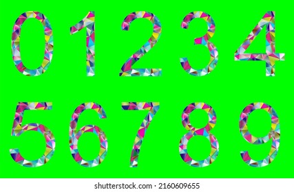 Set of colorful numbers from 0 to 9 on a green background