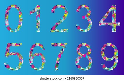 Set of colorful numbers from 0 to 9 on a blue background