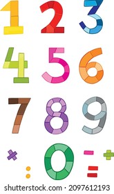 Set of colorful numbers for children in stained glass style. From 0 to 9