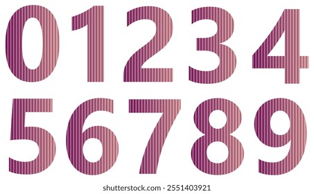 Conjunto de números coloridos con patrón aislado en blanco. Alfabeto con números. Elementos gráficos de Vector para el diseño. Patrón Abstractas con líneas. Gradiente rosa y beige