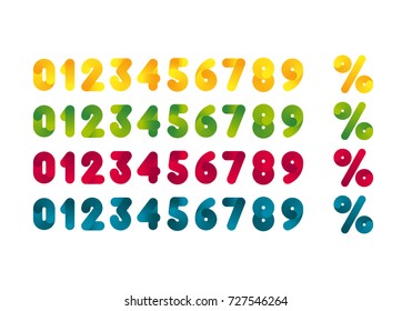Set of Colorful Numbers and Percentage Symbols. Template Design Elements for Promo Posters and Banners. Bright Signs for Stock Sale in Stores.