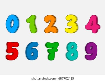 Set colorful numbers, Vector cartoon for kids.