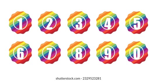 Set of Colorful Numeric Badge Icon in Trendy Flat Style Isolated Vector Illustration. 0-9 Numbers Set.