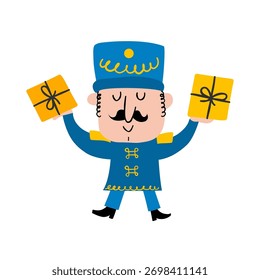 Set of colorful nutcracker soldiers vector illustration, christmas toys collection