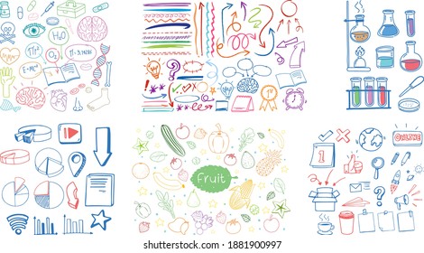 Set of colorful object and symbol hand drawn doodle on white background illustration