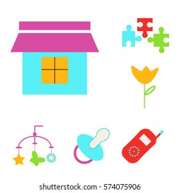 Set of colorful objects for baby-life in flat style.