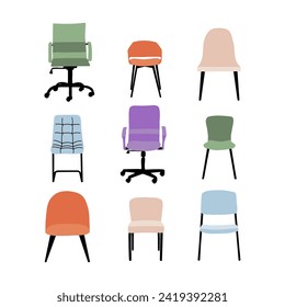 Set of colorful office chairs. Flat stock vector illustration.