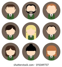 Set of colorful office people icons. Businessman. Businesswoman. Trendy flat style.  Vector illustration. Background.