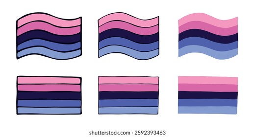 Set of colorful Omnisexual pride flag Happy pride day LGBTQIA community Pride Month Vector hand drawn doodle for posters, stickers, logo, cards