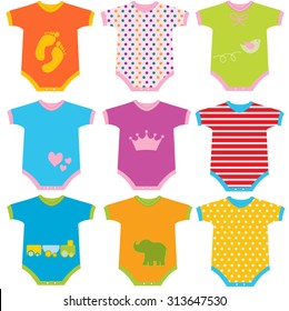 Set colorful onesie for babies