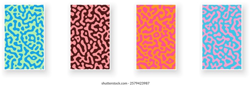 A set of colorful organic patterns with abstract shapes in bold contrasting hues. Vector illustration.