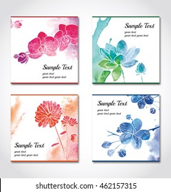 Set of Colorful Oriental Decorative Four Seasons Watercolor Flower Vector Templates