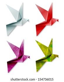 Set of colorful origami bird. EPS 10
