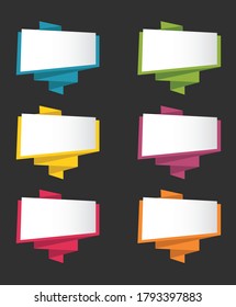 Set of colorful origami paper banners vector, isolated on black background