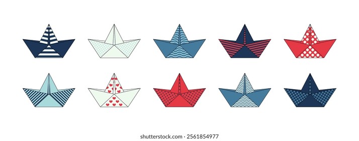 Set of colorful origami paper boats. Vector illustration