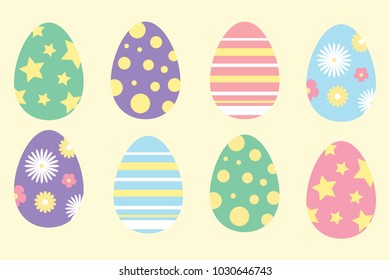 Set of colorful ornament easter eggs in cartoon style, simple flat design, vector illustration