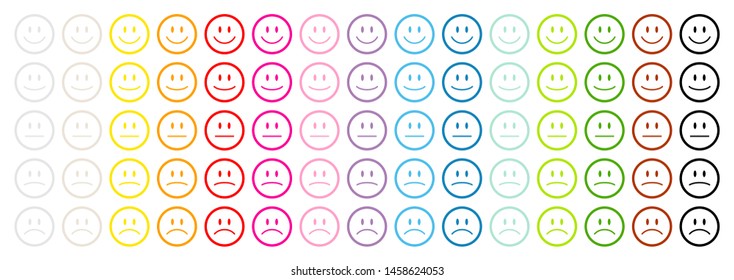 Set Of Colorful Outline Faces Positive And Negative Fifteen Colors