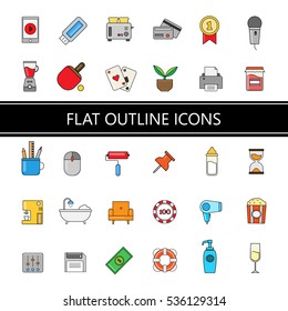 Set of colorful outline flat icons