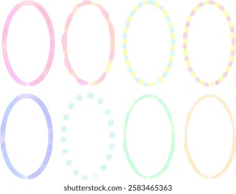 A set of colorful oval frames in pink, yellow, and light blue painted in watercolor. A gentle and gorgeous hand-drawn design.