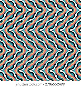 Conjunto de patrones geométricos de azulejos superpuestos de colores con Formas curvas abstractas. Fondos de Vector inconsútil para la materia textil, el empaquetado, la marca y el Diseño web.