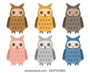 Conjunto de ilustraciones de búho coloridas.