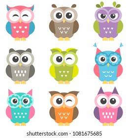 Set Colorful Owls Stock Vector (Royalty Free) 1081675685 | Shutterstock