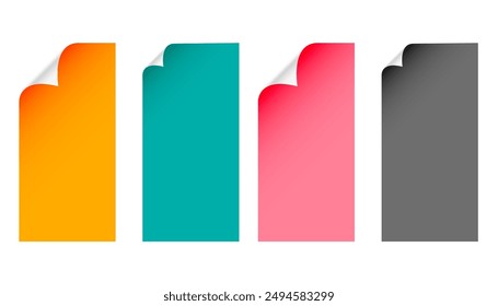 set of colorful page curl sticker template design vector