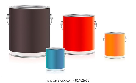 Set of colorful paint buckets